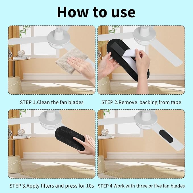 15 Pack Ceiling Fan Filters for Blades, Air Fan Filters for Ceiling Fan Blades with Activated Charcoal for Common Household Contaminants, Unscented Coconut Carbon Universal Ceiling Fan Air Purifiers