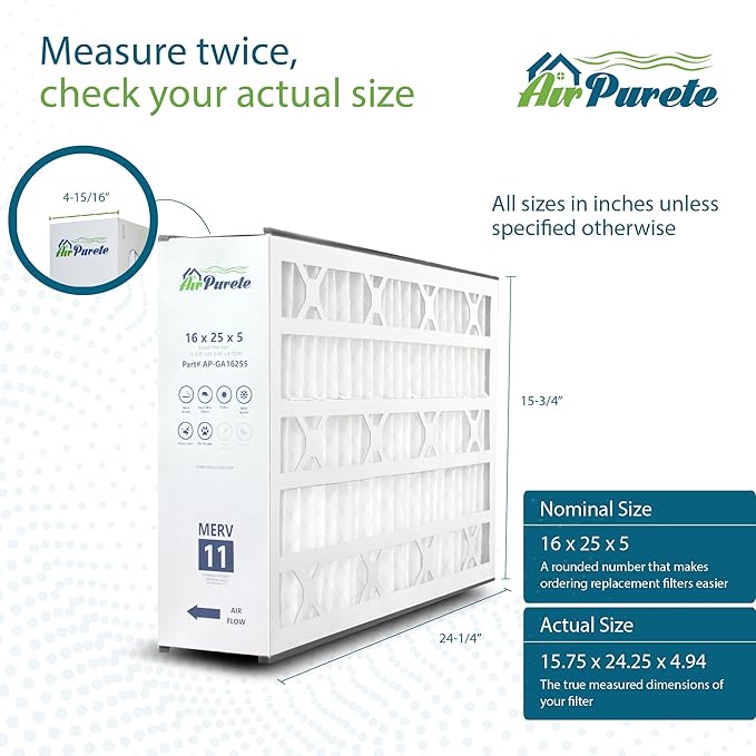 General Aire 4541, 259112-105 Replacement Filter | AirPurete AP-GA16255 | Actual size: 15.75" x 24.25" x 4.94" (16" x 25" x 5") | 15 3/4 x 25 1/4 x 4 15/16 | Pack of 2