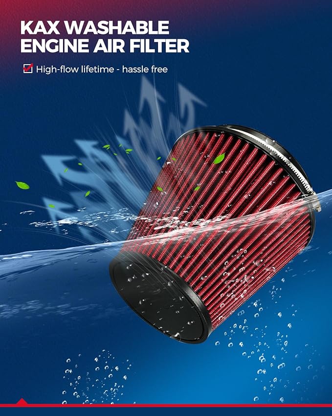 KAX Premium Washable Engine Air Filter, RU-1041 Universal Clamp-On Air Intake Filter, Reusable Replacement Air Filter, Flange Diameter: 6 In, Filter Height: 7.5 In, Flange Length: 1 In