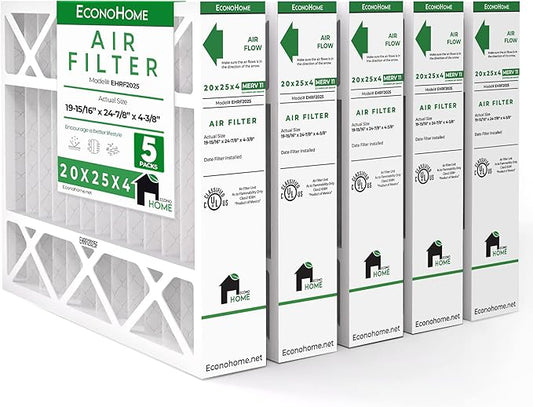 EconoHome 20x25x4 AC Furnace Pleated Air Filter MERV 11 Replacement – Allergen Defense, 5 Pack, Fits Lennox (X6673), Honeywell (FC100A1037) filters. (Actual size: 19.94 x 24.86 x 4.36 Inches)