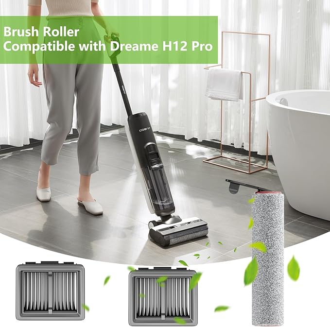 Replacement Vacuum Filters Roller Brushes Compatible with Dreame H12 Pro Wet Dry Vacuum Cleaner, Efficient Replacement Filters for Clean Floors (【H12Pro】 1 Brush 2 Filters)
