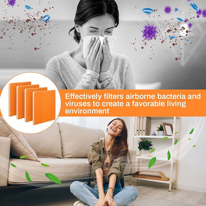 4 Pcs Filters Replacement Pads 10.5 x 10.5 Inches Replacement Filter Pads (Orange, White)