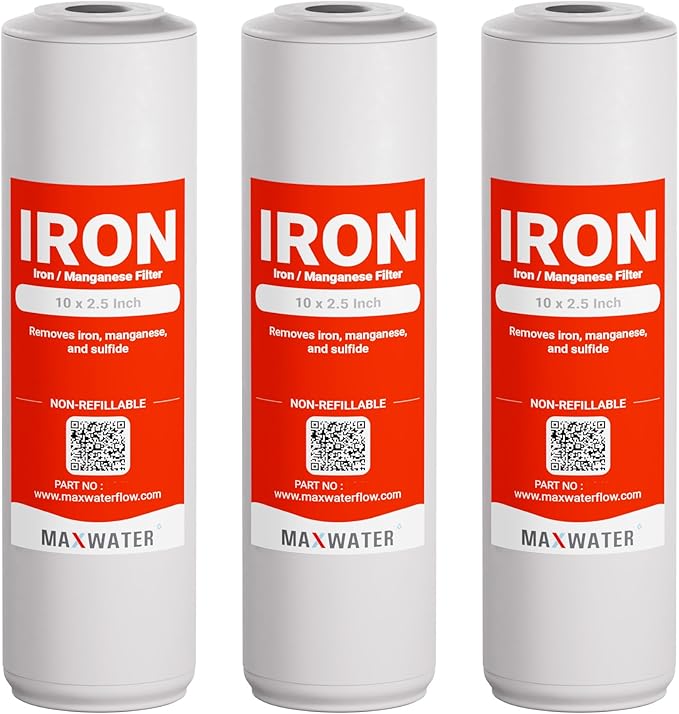 Max Water Whole House Iron Manganese Replacement Set, Heavy Duty - Standard Whole House Systems 10" x 2.5" Good for Iron, Manganese Reduction (Pack of 3)