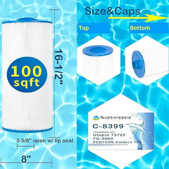 C-8399 Spa Filter Cartridge Replacement for Caldera Utopia 73722,1039607, C-8399, PCD100W, FC-3965, 81004, 100 sq.ft, 2 Pack