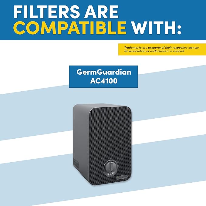 Veva HEPA Filter E Replacement (2 Pack) Compatible with Germ Guardian Air Purifier AC4100 / FLT4100. Pack of 2 HEPA Filters / 6 Carbon Pre-Filters.
