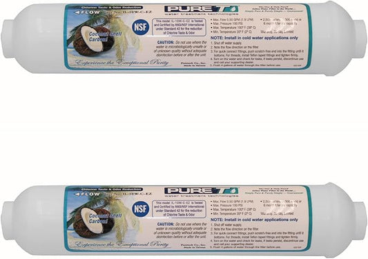 PureT IL-10W-C-EZ, 10"x2" (1/4" EZ Connect) Inline Post GAC Carbon Filter - NSF Certified - Reverse Osmosis Water Filter, Lifetime of 1 Year or 1,500 Gallons (2 Pack)