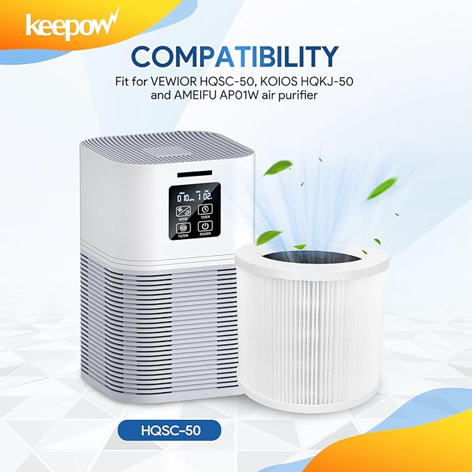 KEEPOW A1 Air Purifier Filters Compatible with VEWIOR Air Purifie-r HQSC-50, HQKJ-80, A1, AMEIFU AP01W, KOIOS HQKJ-50 Tailulu PUR0003, H13 True HEPA Filter for VEWIOR A1 Air Purifie-r Replacement