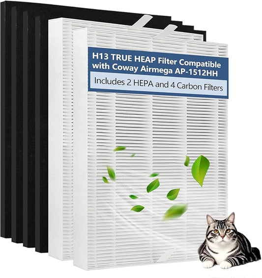 AP-1512HH Air Filter Set, Replacement Filter for Coway Airmega AP1512HH AP-1518 & 200M Mighty Air Purifiers, Part # 3304899, 2 True HEPA and 4 Carbon Pre-Filters