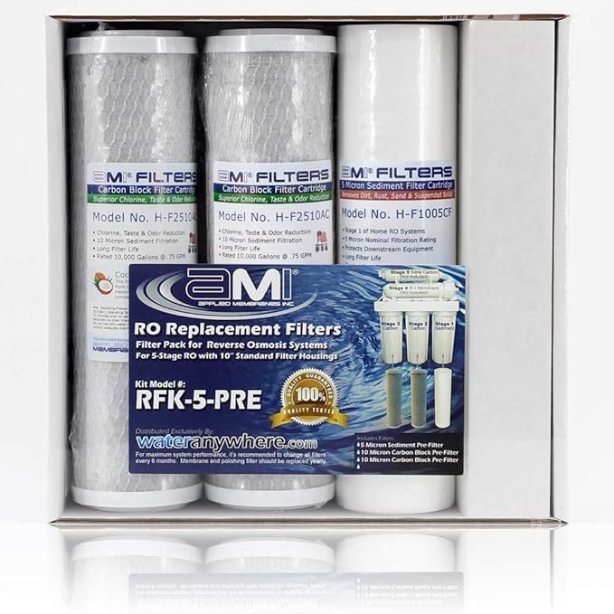 APPLIED MEMBRANES INC. AMI Reverse Osmosis Filter Replacement | Pre Filter Set | for 5 Stage Water Filtration Systems (Pre-Filters Only Set)…