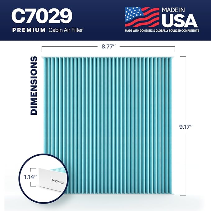 BNX TruFilter C7029 Cabin Air Filter, HEPA 99.97%, Compatible With Honda: Accord, Civic, Crosstour, CR-V, Odyssey, Passport, Pilot, Ridgeline; Acura: ILX, MDX, RDX, RL, RLX, TL, TLX, TSX, ZDX, CSX