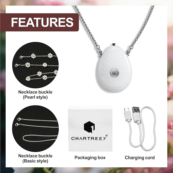 Personal Air Purifier, Chartreey® Wearable Air Purifier Necklace, True 199 million/cm³ Negative Ion, Portable Air Purifier Eliminates Dust, Pollen, Smoke for Outdoor, Travel(White)