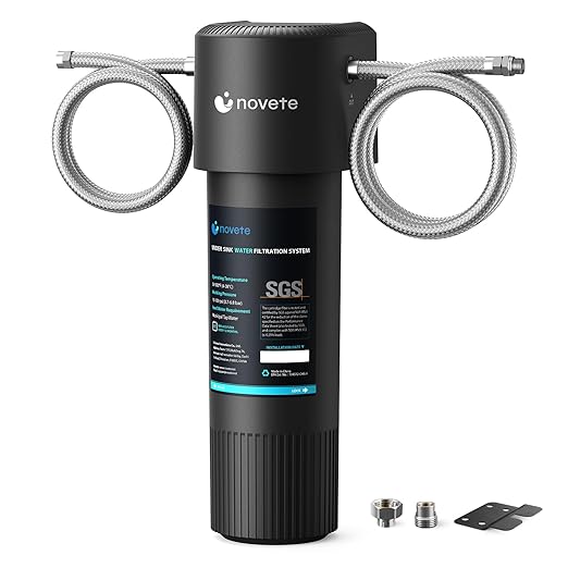 NOVETE Under Sink Water Filter System, Upgraded 30,000 Gallons, NSF/ANSI 42 & 372 Certified, Reduces 99% Chlorine, Lead, PFOA/PFOS, Bad Taste & Odor, Direct Connect to Kitchen Faucet, UWF1A-PC, Black