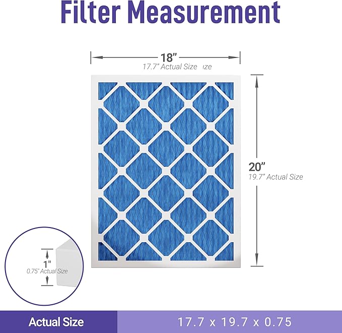 Maycold 18x20x1 MERV 11 Furnace Air Filter (6-Pack), High-Performance HVAC AC Filters for Home Use, Actual Size: 17.70” x 19.70” x 0.75”, Individually Wrapped in Plastic