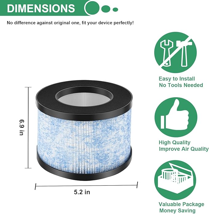 2 Pack MA-01CW Replacement Filter, Compatible with Miko Ibuki Air Purifier C102, H13 True HEPA