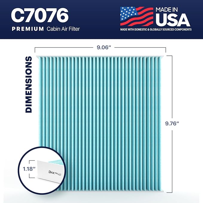 BNX TruFilter C7076 Cabin Air Filter, HEPA 99.97%, MADE IN USA, Compatible With Cadillac: Escalade; Chevrolet: Silverado, Suburban, Tahoe; GMC: Sierra, Yukon, Yukon XL