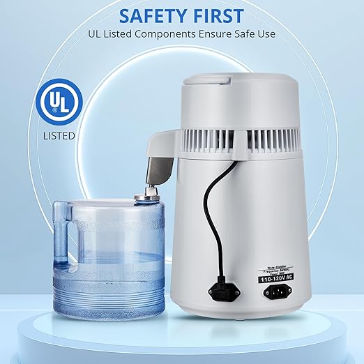 4L Water Distiller,Household Stainless Steel Distilled Water Purifier,Countertop Distilled Water Maker,4 Litre Distilled Water Machine for Home.White Plastic Jug.