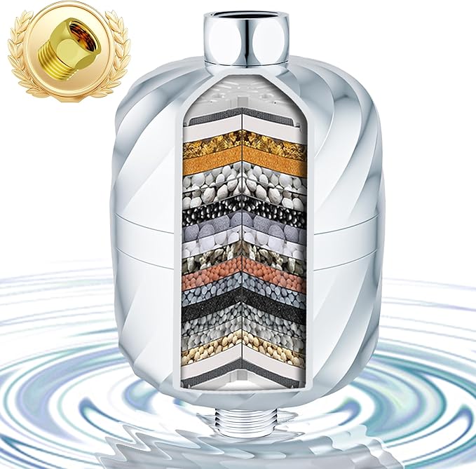 High-Output Shower Filter- 99% Removal of Chlorine, Rust, Impurities - Softener Hard Water, Enhances Skin, Makes Hair Soft & Smooth -No Pressure Loss, Leak-Proof Brass Nut Design, Easy Install-Chrome