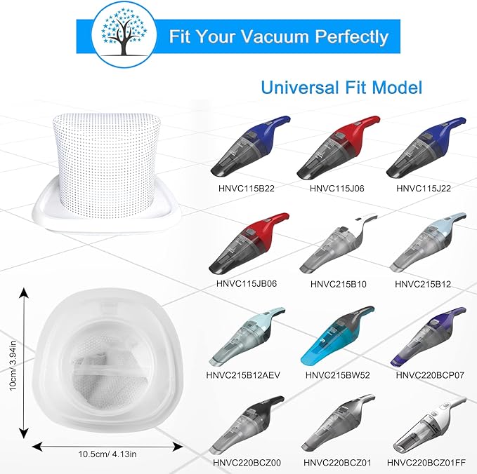 HNVCF10 Filters for Black and Decker HNVC215B10, HNVC215B12AEV, HNVC220BCZ00, HNVC220BCZ01, HNVC115JB06, HNVC215B12, HNVC220BCZ10, HNVC215BW52, HNVC115J, HNVC215B, HNVC220B, Washable, 4 Pack