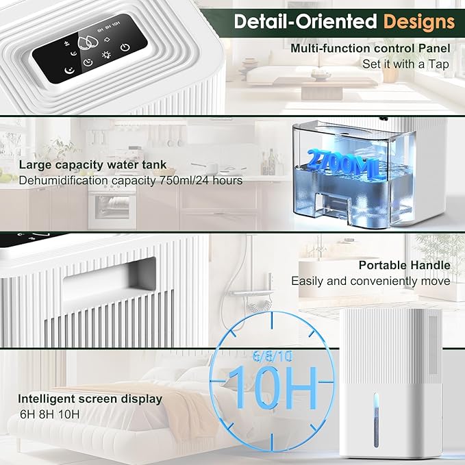 Portable Home Dehumidifier for Basements|91 OZ Tank|900 sq.ft Coverage|Quiet Smart Design with Auto Shut-Off White