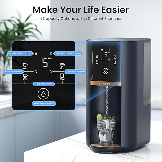 Countertop Reverse Osmosis Water Filter System, 5-Stage RO Filtration with UV, 4:1 Pure to Drain, Innovative 360° Swivel Base, Portable No Installation Water Purifier with 4 Capacity