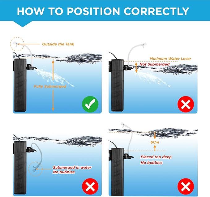 Internal Fish Tank Filter with 4-Stage Biochemical Sponge Filtration, 23W Adjustable Water Flow Submersible Aquarium Filter Pump for 80~120 Gal Freshwater or 50~70 Gal Saltwater, TC-3000C(370GPH)