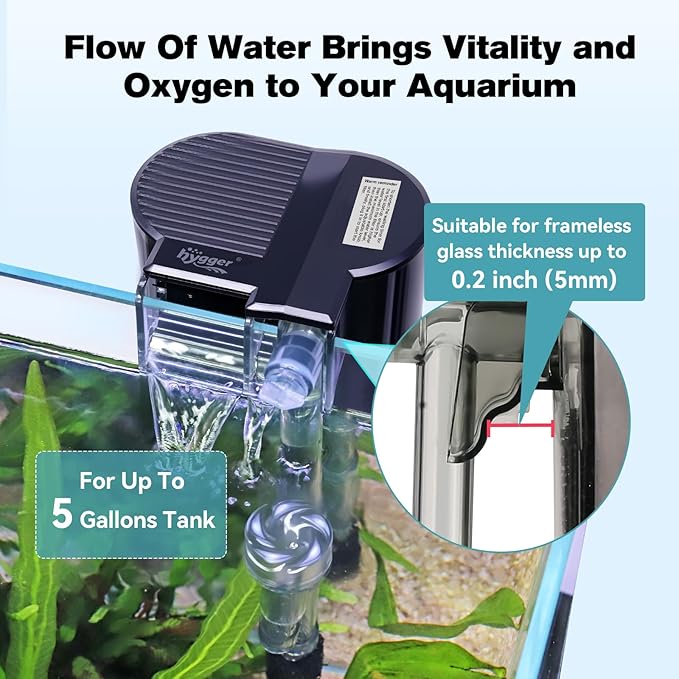 hygger Hang On Back Aquarium Filter, Small Fish Tank Filter Waterfall Filtration System, Adjustable Water Flow with Surface Skimmer, Replaceable Sponge Quiet Hanging Filter for Tank Up to 5 Gal