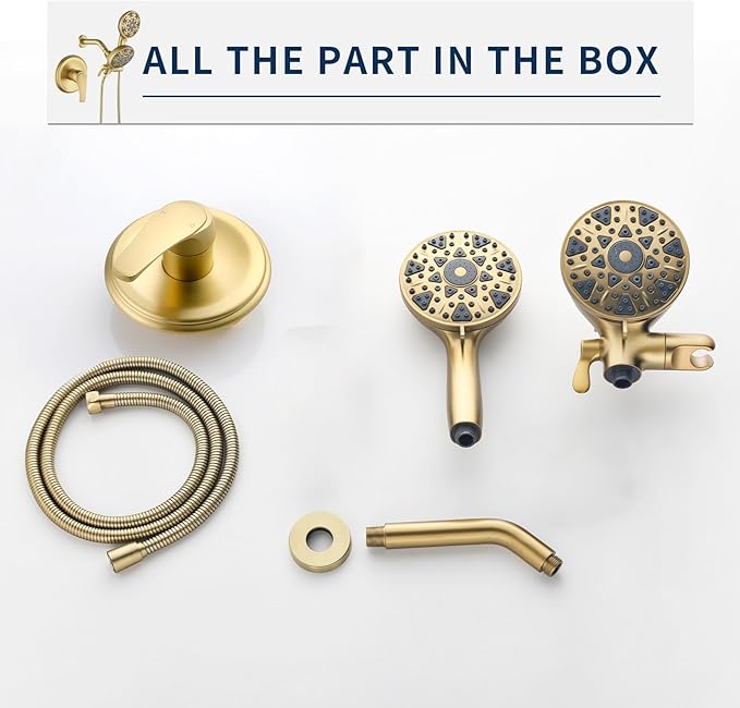 Shower Faucet Set Complete Shower Kit Dual Shower Head and Handheld 2 in 1 Combo Set Shower System Shower Trim Kit Combo Set Shower Fixtures, Brushed Gold