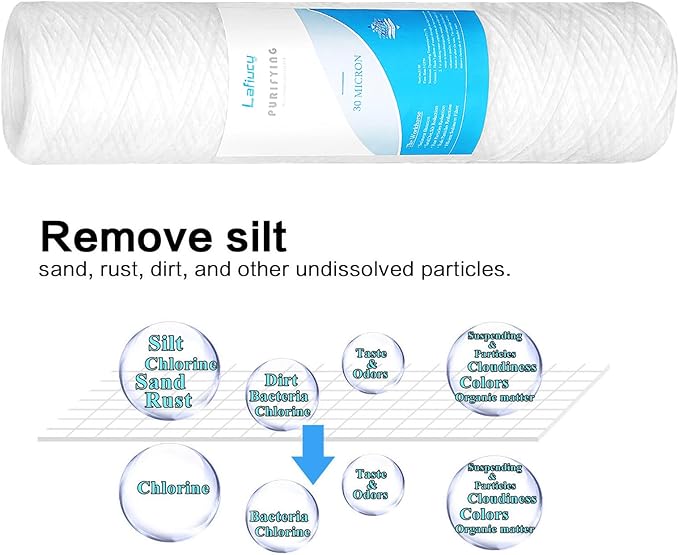 30 Micron 10" x 2.5" String Wound Sediment Water Filter Cartridge,5 Pack,Whole House Sediment Filtration, Universal Replacement for Most 10 inch RO Unit