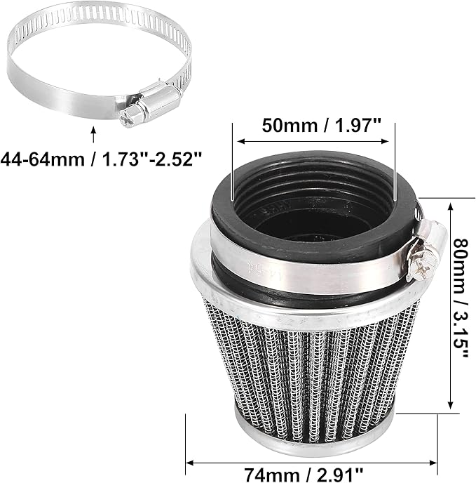 Motoforti 4pcs Universal 50mm Air Filter Cleaner Round Tapered Replacement for Motorcycle Black