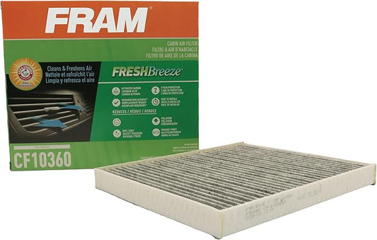 FRAM Fresh Breeze Cabin Air Filter Replacement for Car Passenger Compartment w/ Arm and Hammer Baking Soda, CF10360 for Select Cadillac, Chevrolet, GMC and Hummer Vehicles , White, 1 Count (Pack of 1)