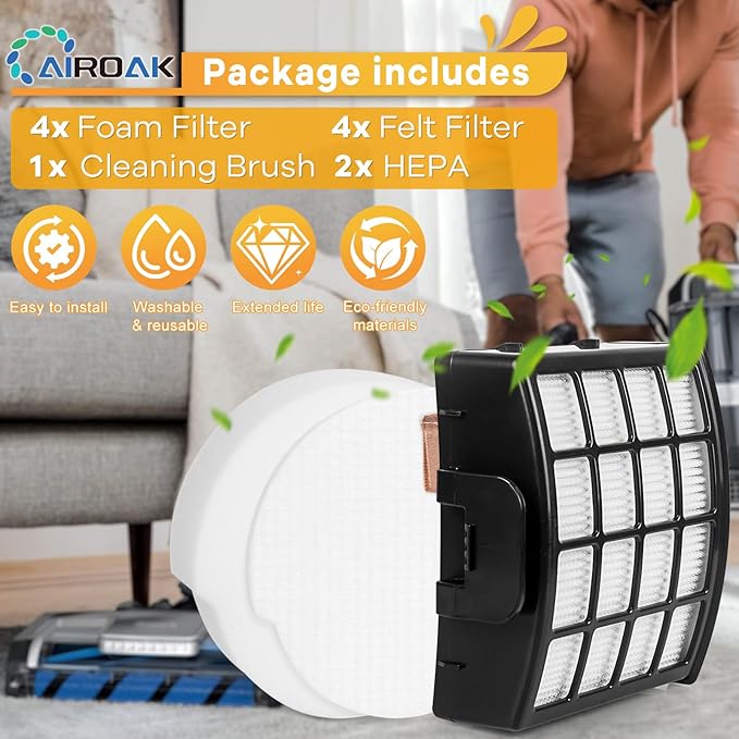 AZ1810 Vacuum Replacement Filters for Shark Vertex Duoclean Upright Cleaner AZ1810, Including 2 HEPA Post Motor Filters, 4 Foam Filters And 4 Felt Filters