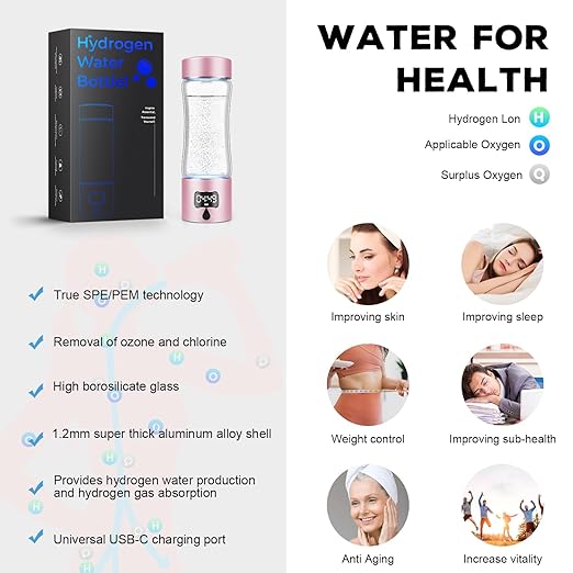 Hydrogen Water Bottle Generator with SPE/PEM Technology, Portable Hydrogen Water Ionizer Machine, Birthday,Xmas Gift for Family Friends Office Travel Sports