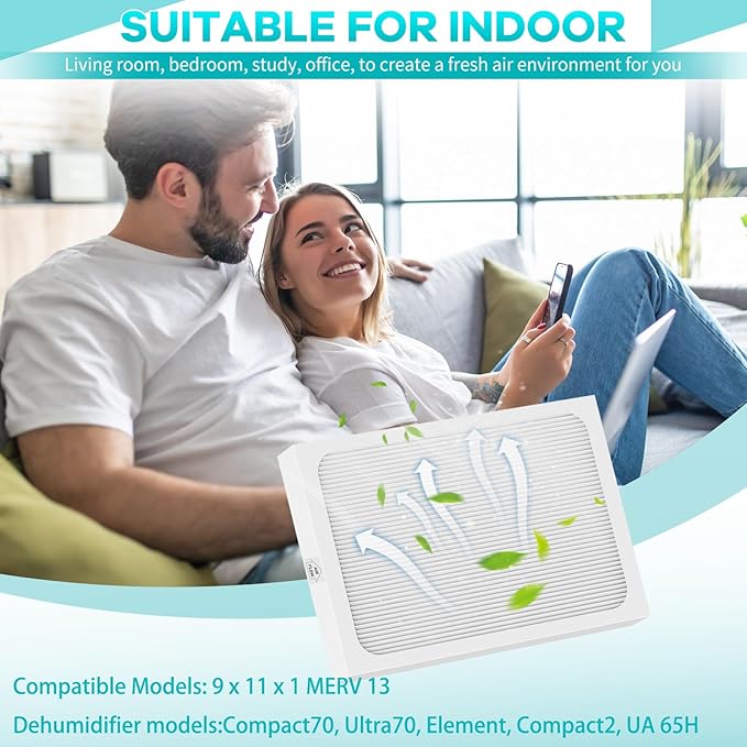 9 x 11 x 1 MERV 13 Replacement Dehumidifier Filter Compatible with Santa Fe Compact70, Ultra70, Element, Compact2, UA 65H dehumidifier Models 2 Pack