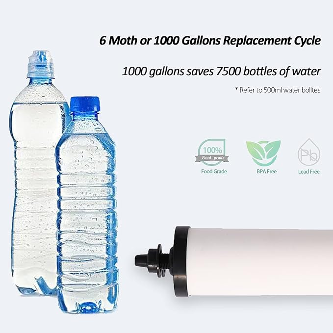 HUINING 4PCS 10-inch Replacement Ceramic Filter Candle with Activated Carbon for Countertop Gravity Water Filter Systems