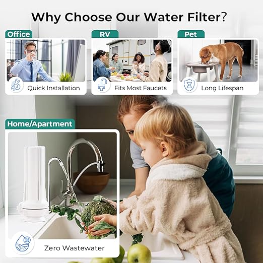 iSpring CKC1-PB 2.5" x 10" Countertop Water Filter, SGS-Tested, Reduces Lead, Chlorine, Odors. THMs, 7000 Gallons, Up to 12 Months, Easy Installation, White (1 Filter Included)