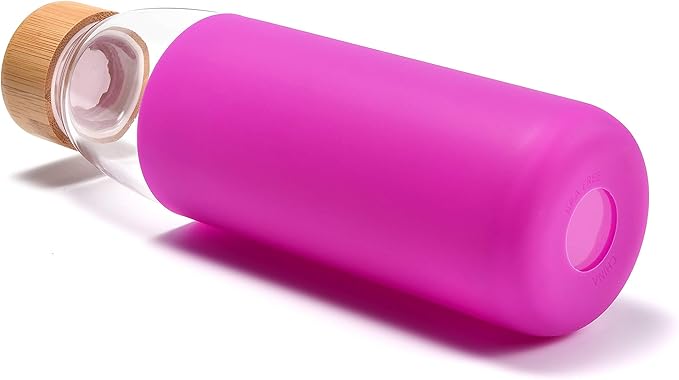 veegoal 18 Oz Borosilicate Glass Water Bottles with Bamboo Lid, BPA-FREE, Non-Slip Silicone Sleeve, and Stainless Steel Leak Proof Lid - Reusable Glass Bottle for Men and Women