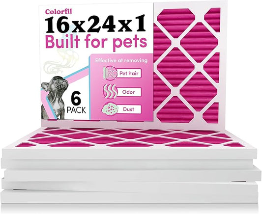 Colorfil 16x24x1 Air Filter (6-Pack) | Made in the USA | Color Changing | Remove Cat and Dog Odor | MERV 8 for Pet Hair Dander and Dust | 15.5"x23.5"x0.75" Exact Size