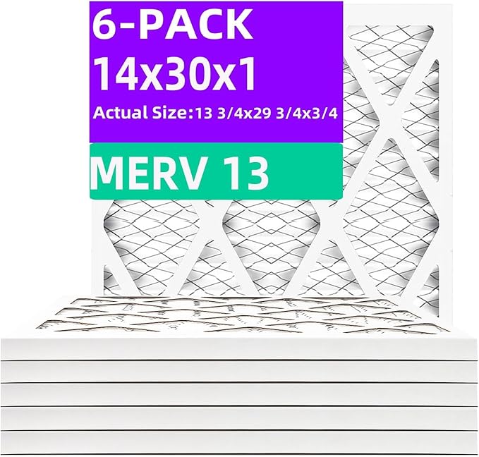 14x30x1 MERV 13 (6-Pack) Pleated Air Filter (Actual Size: 13.75"x29.75"x0.75") MPR 1900 & FPR 10, Furnace Air Filters,14x30x1 air filter