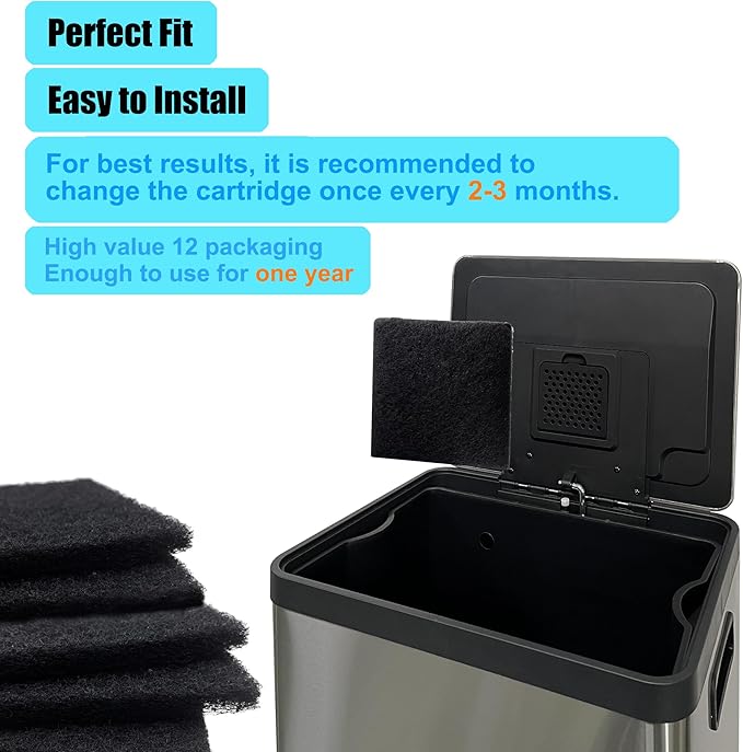 12 Pack Replacement Odor Absorbing Filter Refills for SIMPLI-MAGIC Trash Can, Activated Charcoal Deodorizer Compatible with SIMPLI-MAGIC Garbage Bins with Built in Odor Filter Compartment