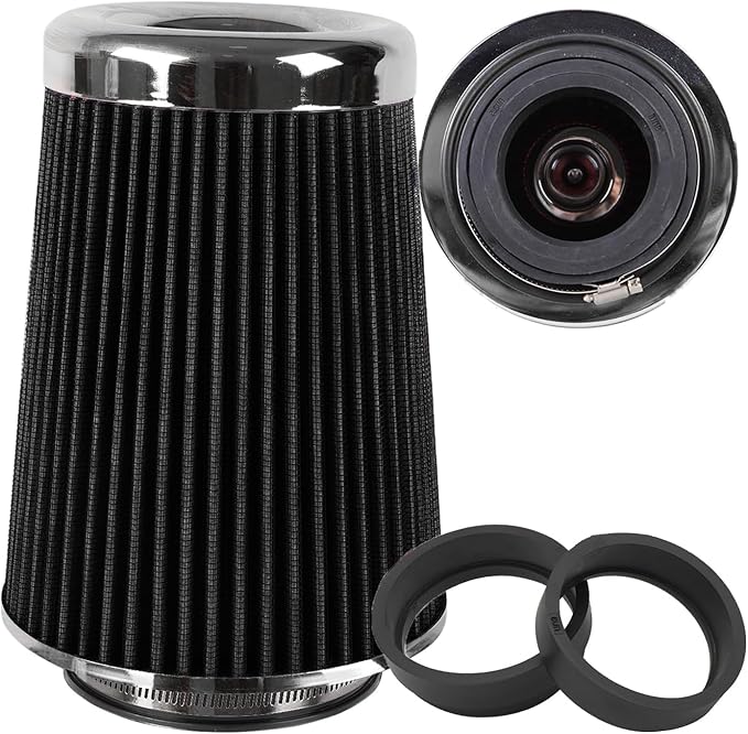 4-Inch Cold Air Intake Filter - Washable, High Performance, 3" or 3-1/2" or 4" Clamp-On Replacement Air Filter Black (8" Tall)