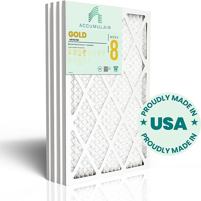 Accumulair Gold 12x16x1 MERV 8 HVAC Air Filter (4-Pack) | Replacement Air Filter for AC and Furnace | Made in USA | Actual Size 11.75 x 15.75 x 0.75