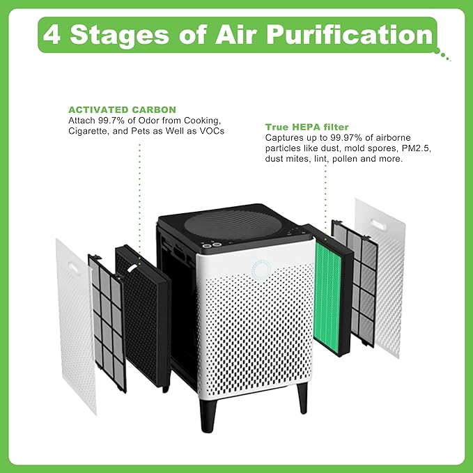Airmega Max2 300 Filter Replacement, Compatible with Coway AIRMEGA Max2 300/300S Air Purifiers, True HEPA & Activated Carbon Filter, Part#AP-1515-FP, 1Set