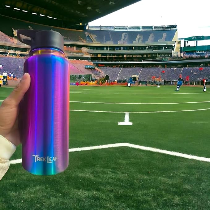 Travel Water Bottle with 3 Lids (Spout, Straw, Flip) Leak Proof, Quality, Vacuum Insulated, Stainless Steel (Twilight, 32 oz)