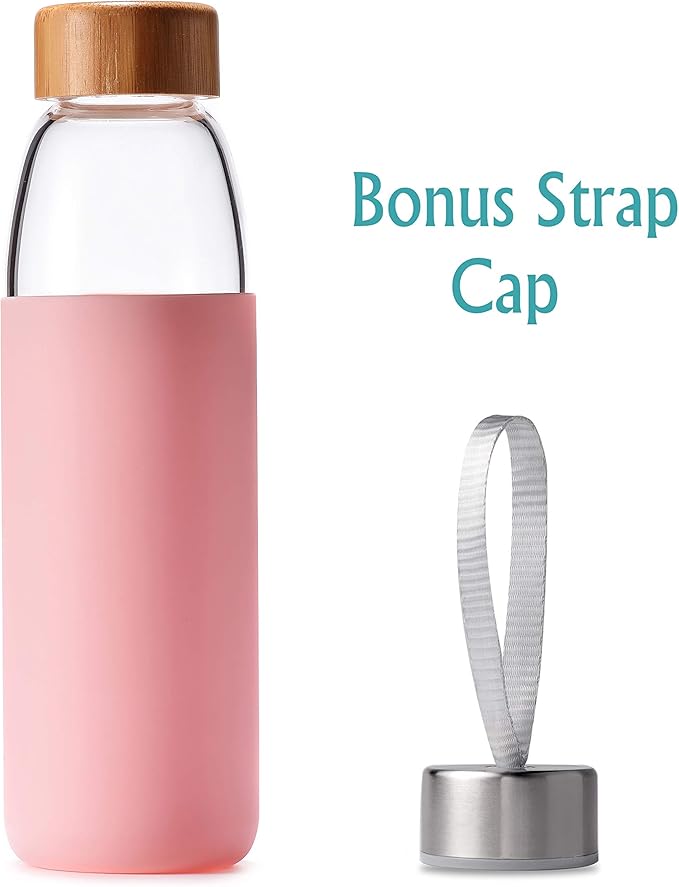 veegoal 18 Oz Borosilicate Glass Water Bottles with Bamboo Lid, BPA-FREE, Non-Slip Silicone Sleeve, and Stainless Steel Leak Proof Lid - Reusable Glass Bottle for Men and Women