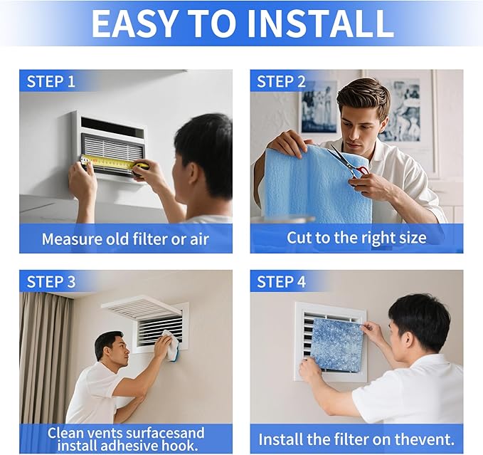 Air Vent Filters,20''x90''Cut to Fit Air Filter Material,MERV 8 Reusable 3-Layer Air Vent Filter for Home Floor, Grilles, Ceiling, HVAC Furnace Vents, With Adhesive Tape