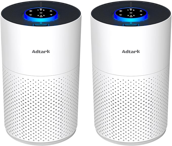2 Pack Air Purifiers for Home Bedroom, ADTARK Air Cleaner with H14 True HEPA 3-in-1 Filter, Sleep Mode & Aroma Function, 3 Light Modes, Room Air Purifier with 3 Timer for Office, Dorm, Hotel (White)