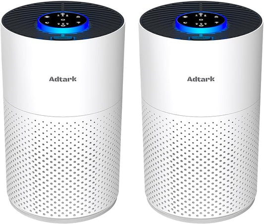 2 Pack Air Purifiers for Home Bedroom, ADTARK Air Cleaner with H14 True HEPA 3-in-1 Filter, Sleep Mode & Aroma Function, 3 Light Modes, Room Air Purifier with 3 Timer for Office, Dorm, Hotel (White)