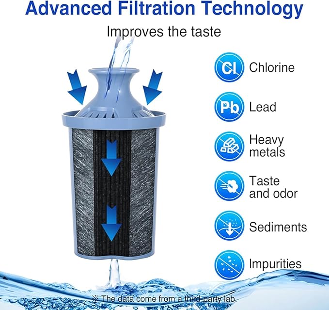 10-Cup Water Filter Pitcher & 2 Extended Life Water Filters (Removes Lead - 6 Months Per Filter) & Electronic Replacement Reminder - Compatible with Brita Water Pitcher/Brita Filter Pitcher