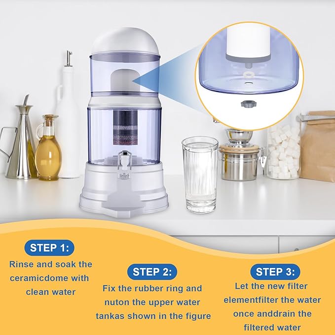 Replacement Ceramic Dome Water Filter with Coconut Shell Activated Carbon， 0.2 to 0.5 micron for Countertop Water Filter System 4PACK