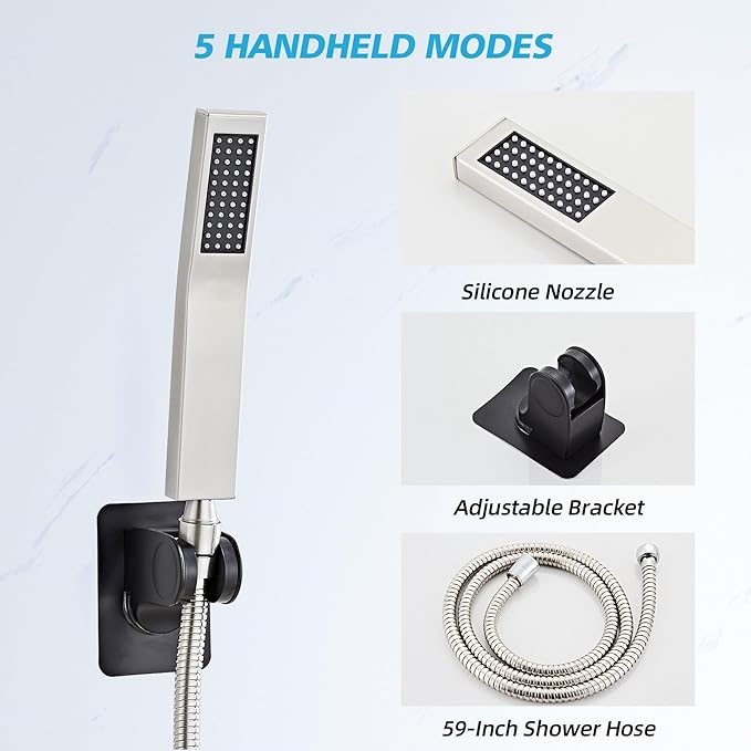 Shower Head Combo, 8 Inch Rain Shower Head with Handheld High Pressure Rainfall Shower Heads System, 15 Inch Shower Adjustable Extension Arm, Brushed Nickel
